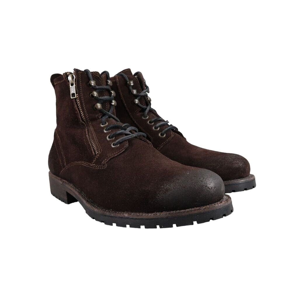 Leather Boots Mens 8 ZZYXX Shoes Biker Hand Crafted Brown Zip Combat Lug Sole